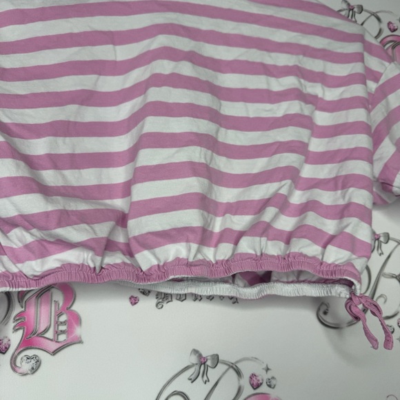 Zara tshirt tee cropped top crop pink white stripe with tie bottom ribbons π - Picture 3 of 9